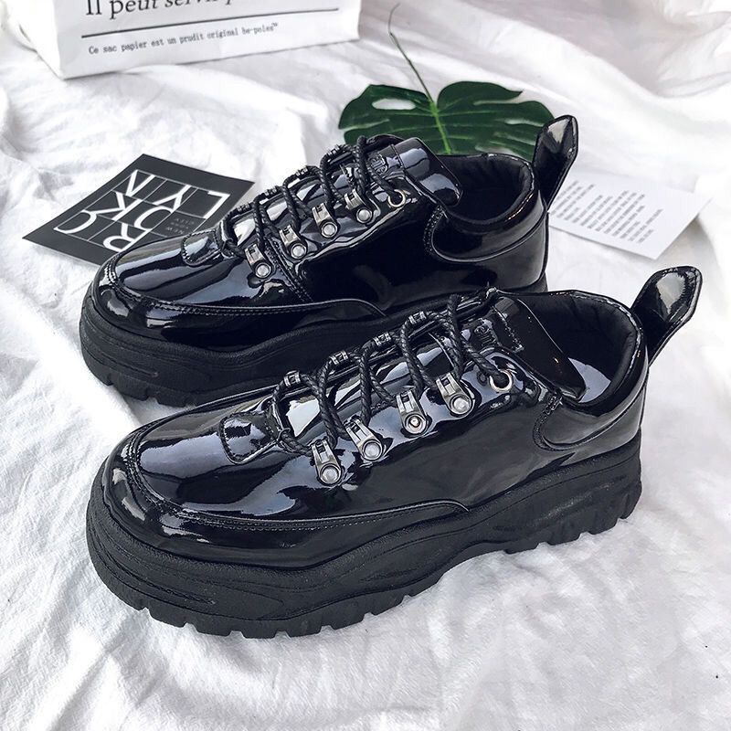 G-dragon's same thick bottom dad shoes for boys hong kong style ins sports sneakers british black ulzzang small leather shoes