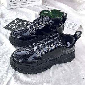 G-dragon's same thick bottom dad shoes for boys hong kong style ins sports sneakers british black ulzzang small leather shoes