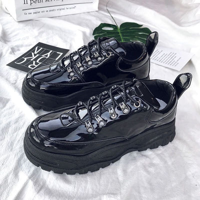 G-dragon's same thick bottom dad shoes for boys hong kong style ins sports sneakers british black ulzzang small leather shoes