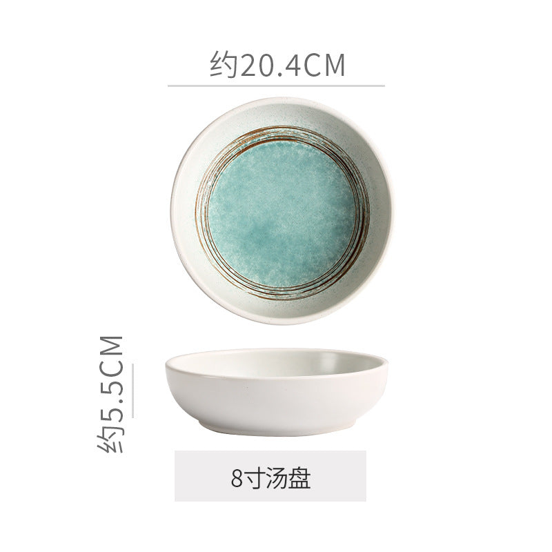 Personalized retro ink style ceramic tableware bowls, plates, dishes, restaurant for home threaded dessert plate, good-looking western dinner plate