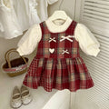 Baby girl's autumn korean-style dress, preppy style, princess dress for infants and toddlers, autumn faux two-piece dress