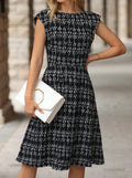 spring/summer european and american export cross-border striped plaid crew neck sleeveless color block shirred waist midi dress
