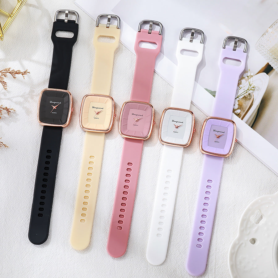 Minimalist square dial quartz watch - unisex style, trendy fashion, silicone strap - wholesale for middle and high school students