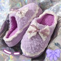 Sweet bowknot cotton slippers for women, new winter 2025 indoor home fleece-lined warm non-slip cotton slippers for ladies