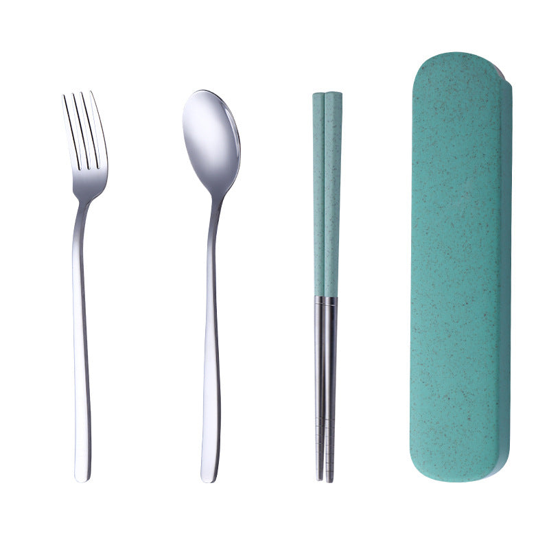 Daoqi Stainless Steel Portable Tableware Set Outdoor Travel Tableware Three-piece Set Storage Pull Box Spoon Fork Chopsticks Wholesale