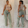 European and american style straight-leg jeans -  cross-border women's fashion streetwear vintage washed cutout wide-leg pants