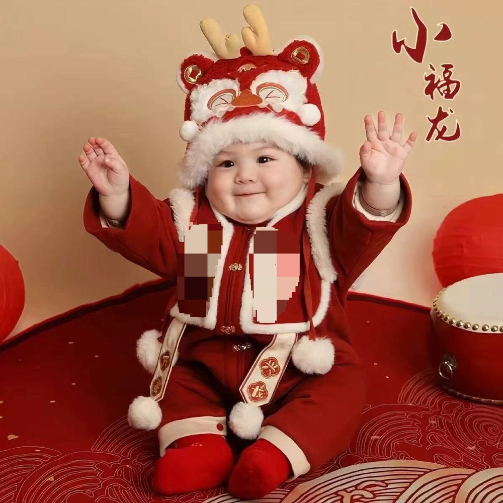 Baby winter onesie new year's greeting clothes winter dragon year first birthday clothes for boys and girls happy new year festive outing clothes