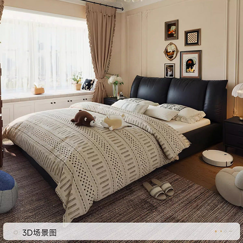 Source factory black leather bed italian normcore master bedroom upholstered double bed storage air pressure high box storage bed