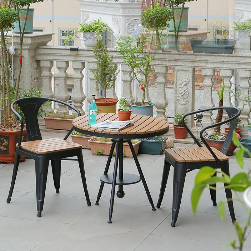 Anti-corrosive wood balcony tables and chairs outdoor leisure villa coffee milk tea shop courtyard waterproof plastic wood tables and chairs combination kit