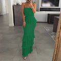 women's summer dress - european & american style export - elegant solid color bandeau cake dress maxi dress