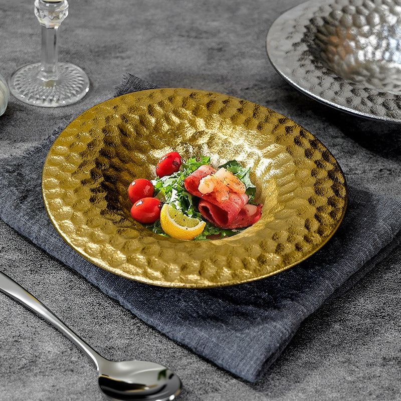 Luxury dining table dessert high-end unique ceramic bowl textured ceramic polka dot straw hat bowl fruit salad bowl