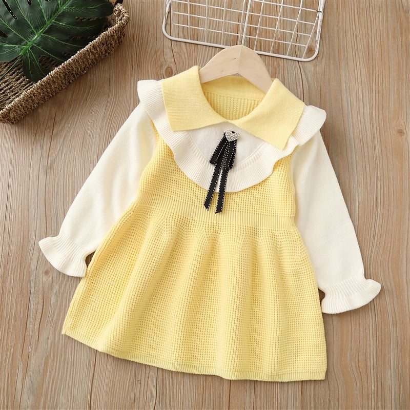 Girls' knit dress -  autumn/winter new arrival - collared bow knit dress for baby girls and toddlers