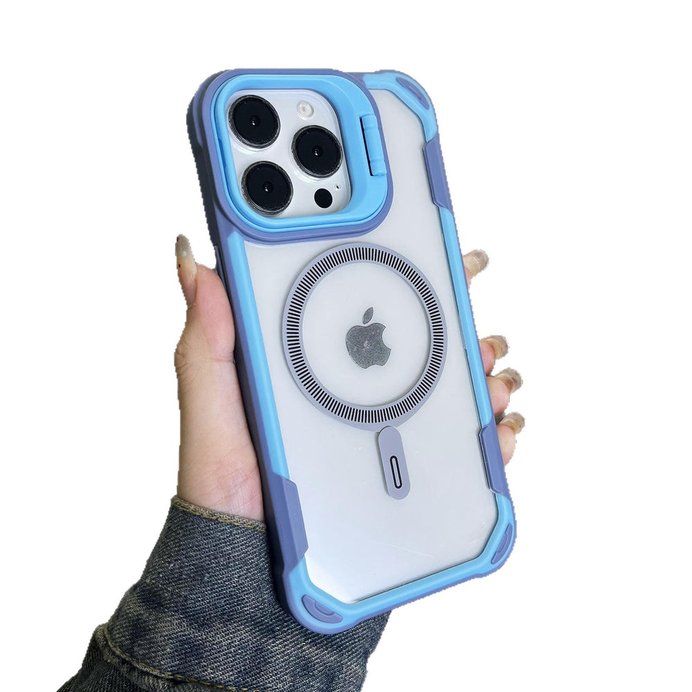 Suitable for apple 16promax magnetic oracle shield mobile phone case cool lens holder iphone15 contrasting color anti-fall