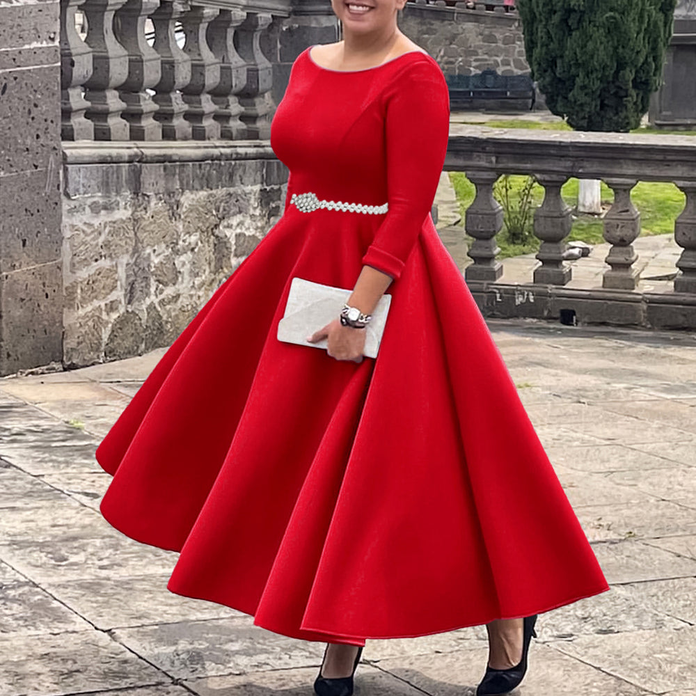 C8600   fall/winter new european and american solid color swing dress elegant evening gown foreign trade dress