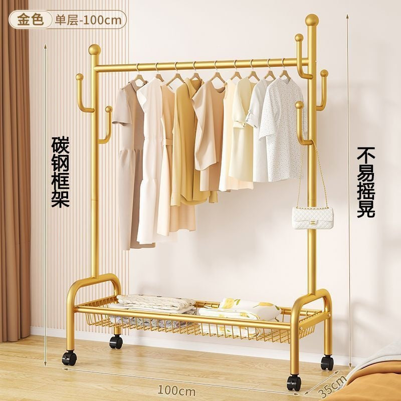 Scandinavian simple clothes drying rack indoor bedroom thickenedmovable floor-standing clothes rack clothes rack floor-standing