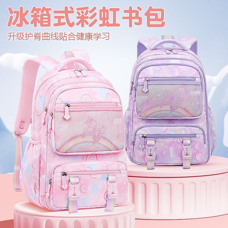 New one, two, three to six grades large-capacity burden reduction female multi-functional primary and secondary school students refrigerator-style double shoulder schoolbag