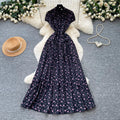Vintage red short-sleeve polka dot dress - a versatile summer staple: high-waisted a-line, work-ready, slimming maxi dress