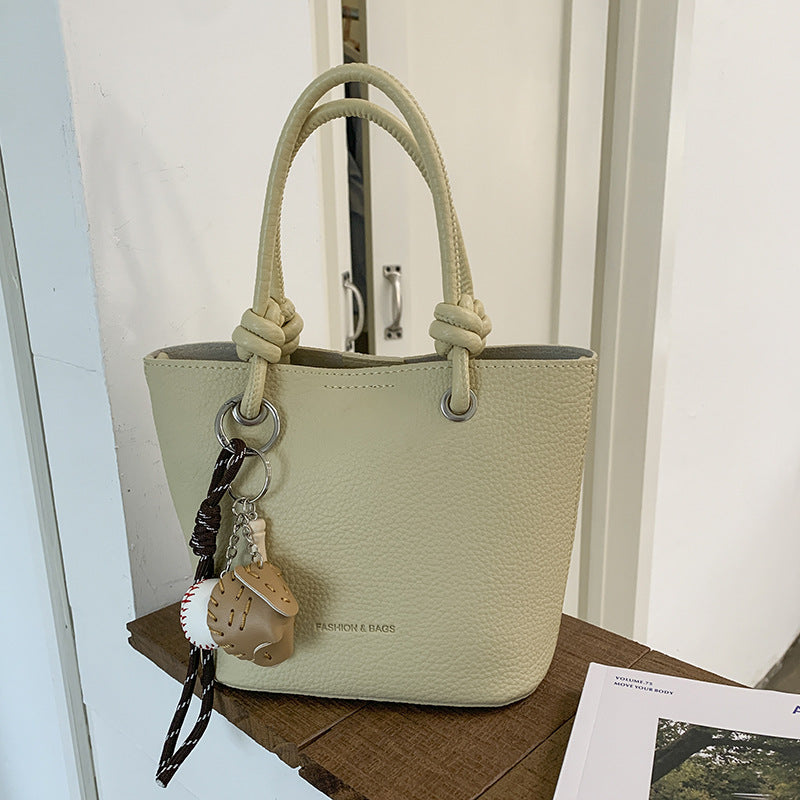 Cross-border high-end lychee pattern bucket bag women's 2025 new portable vegetable basket bag fashionable shoulder messenger bag