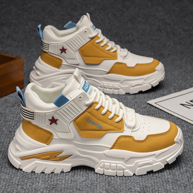 High-top men's shoes 2025 new arrivalwinter youth sports junior high school students running thick sole leather dad shoes men