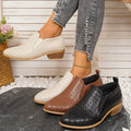 export plus size autumn new pointed-toe low-cut pumps brown chunky heel ankle boots  mid-heel leather upper