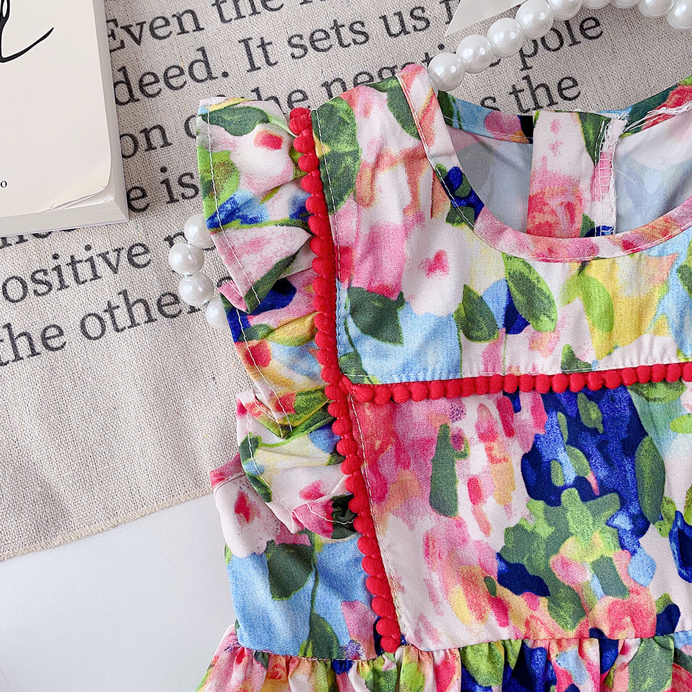 Summer girls' sleeveless floral print sundress - new, stylish princess dress for cross-border e-commerce