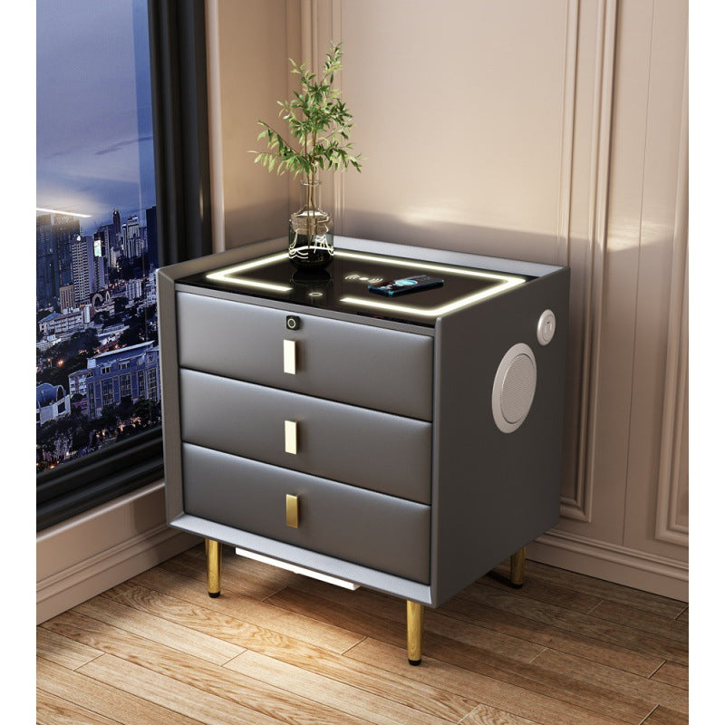 Smart nightstand - modern minimalist, new luxury solid wood bedside table with wireless charging and multiple functions for bedroom