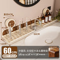Walnut suction cup bathroom organizer - no drilling required - over-mirror faucet & vanity storage shelf