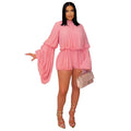 C7432 cross-border   fashion women's fashion casual pleated solid color jumpsuit shorts new