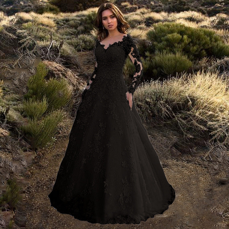 spring new arrivals: european & american style women's clothing - -ready long sleeve off-the-shoulder bridal wedding dress gown
