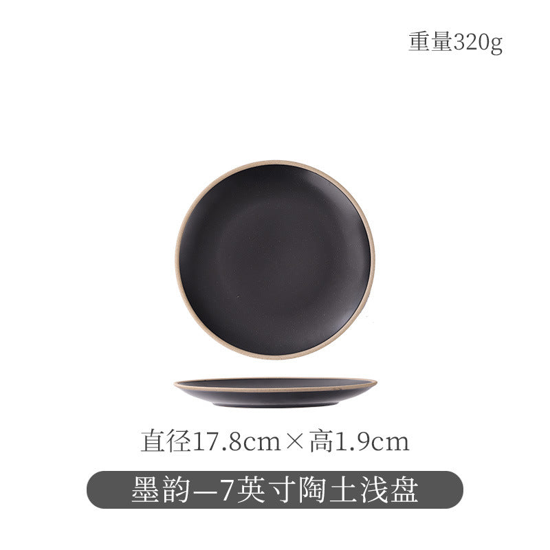 Ceramic retro steak plate for home vegetable plate japanese tableware large flat plate western food plate restaurant commercial pasta plate