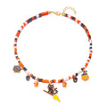 Halloween necklace wholesale fashion funny pumpkin ghost cat pendant horror contrast color rice beads string clavicle chain
