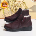 Thickenedheattech middle-aged and elderly cotton shoes women's winterladieswear shoes fleece-linednon-slipflats soft bottom plaid grandma leather shoes