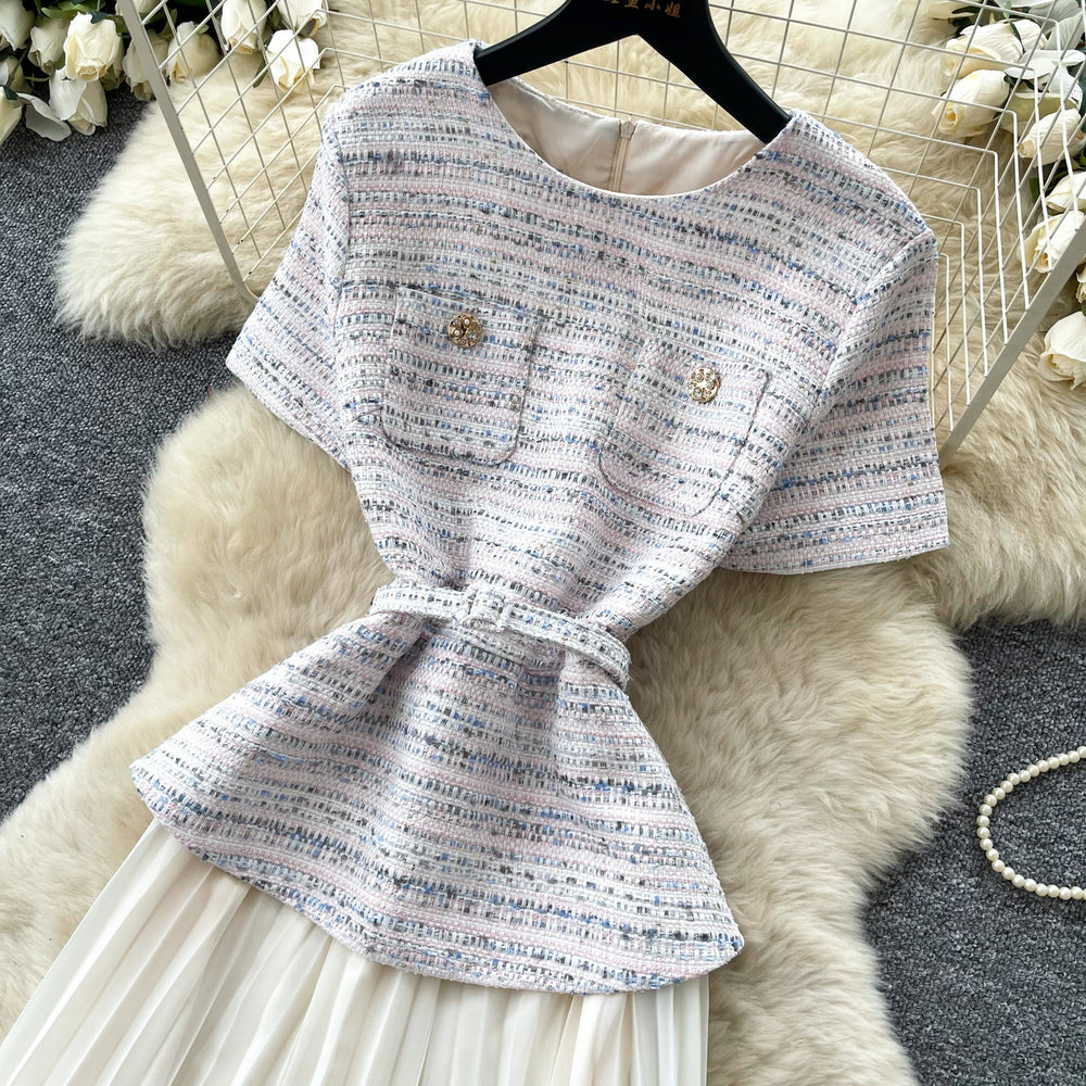 French chic sequin dress - women's  summer collection: high-end, slim-fit, pleated maxi dress for work and evening wear