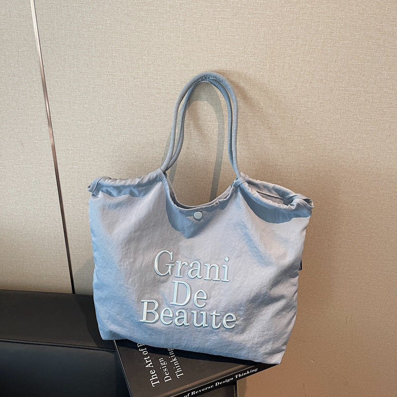 Large capacity practical tote bag women's spring/summer fashionable minimalist embroidered handbag versatile commuter shoulder bag
