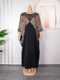 Hot diamond urban casual round neck dress african  women's clothing fat plus size leopard print long robe