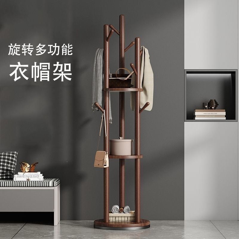 Accessible luxury solid wood coat rack, rotatable clothes rack, floor-standing bedroom for home office, non-occupying storage rack