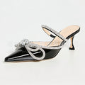 European and american style white label one-piece high-heeled slippers, stiletto heel, bow, rhinestone, cross-border half slippers, pointed toe, one-leg custom