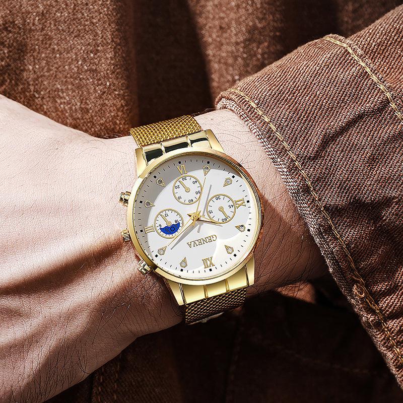 Men's mesh strap silicone quartz watch - korean style fashion luminous dial - wholesale white