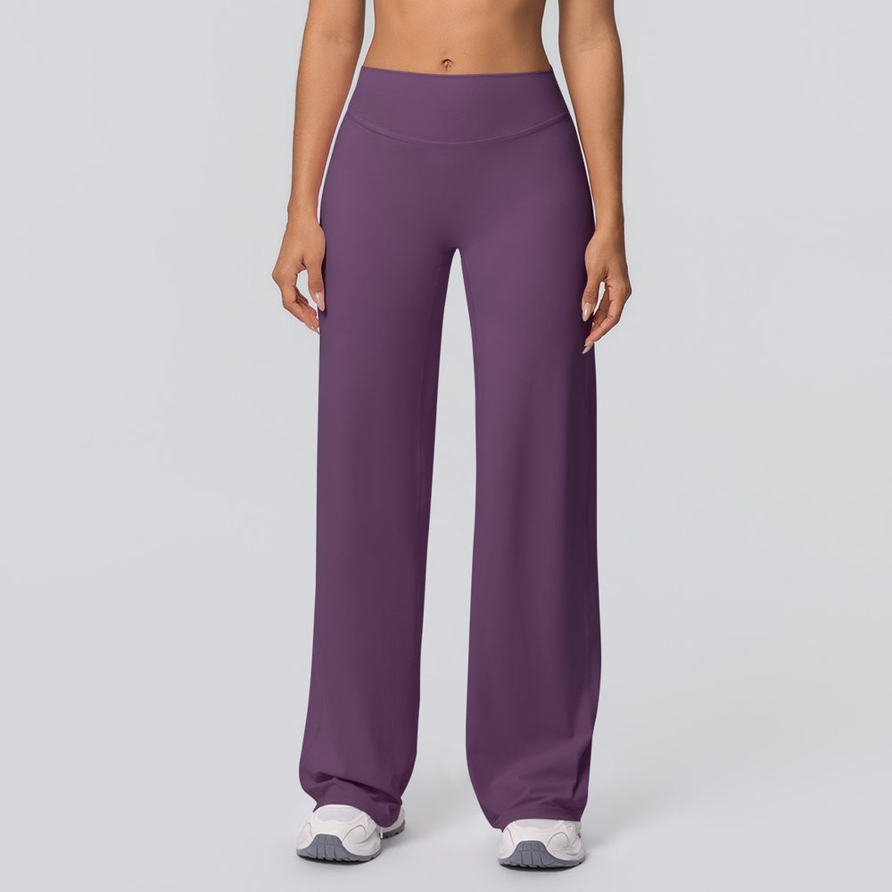 New arrival cross-border double-sided brushed pure colorhigh waistloose breathable yoga wide-leg pants running fitness yoga bell bottoms