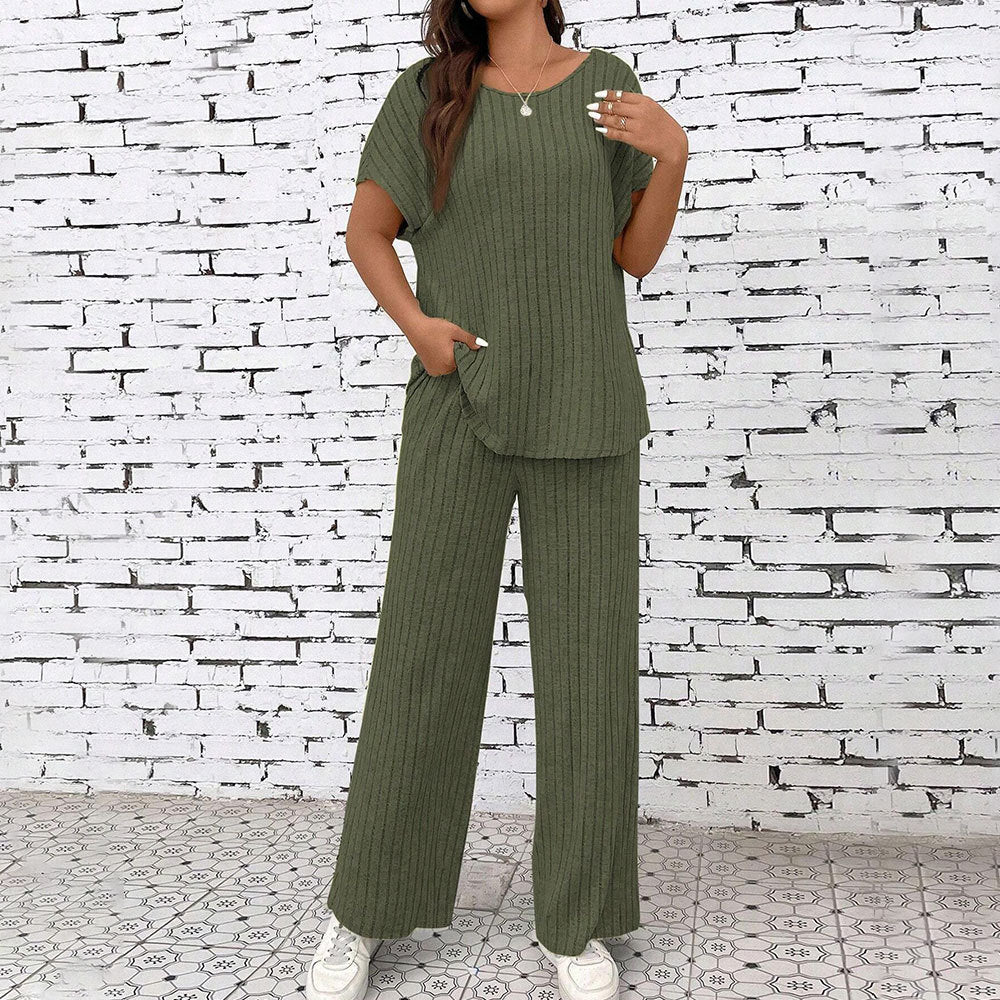 Shein  independent station women's clothing simple casual style fashion suit summer commuter short-sleeved trousers two-piece set