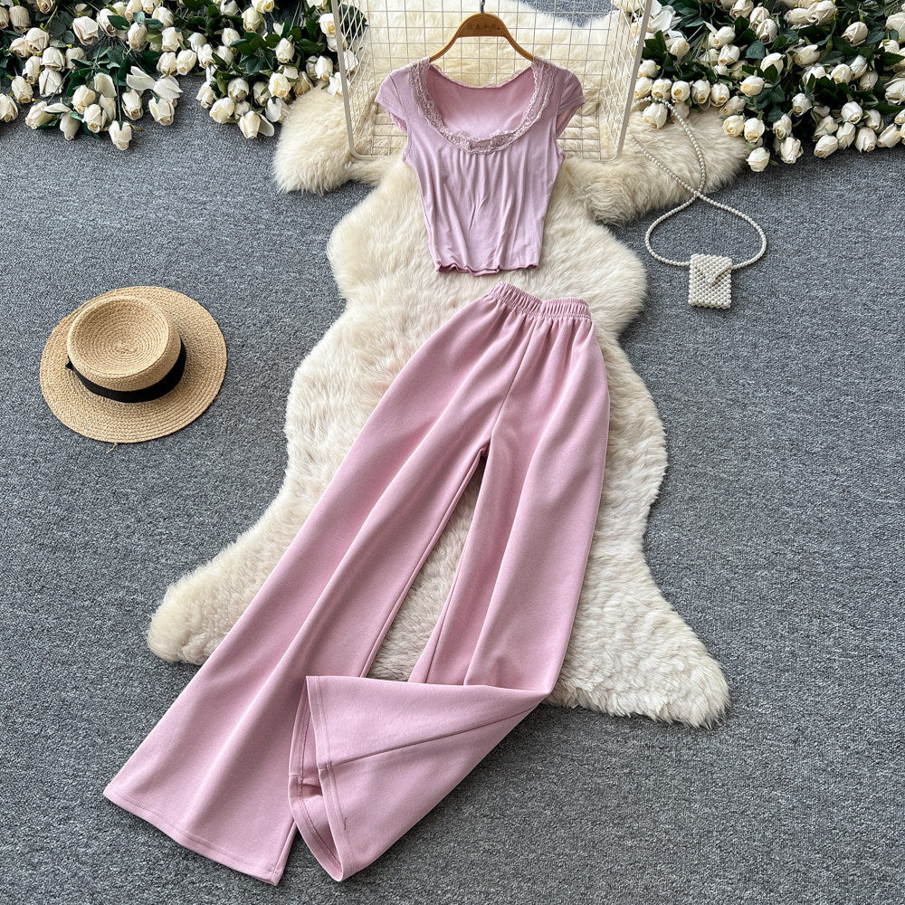 Light mature style v neck sleeveless t-shirt lazy high waistloose pants women's summercasualcasualelegantwork clothingtwo-piece set
