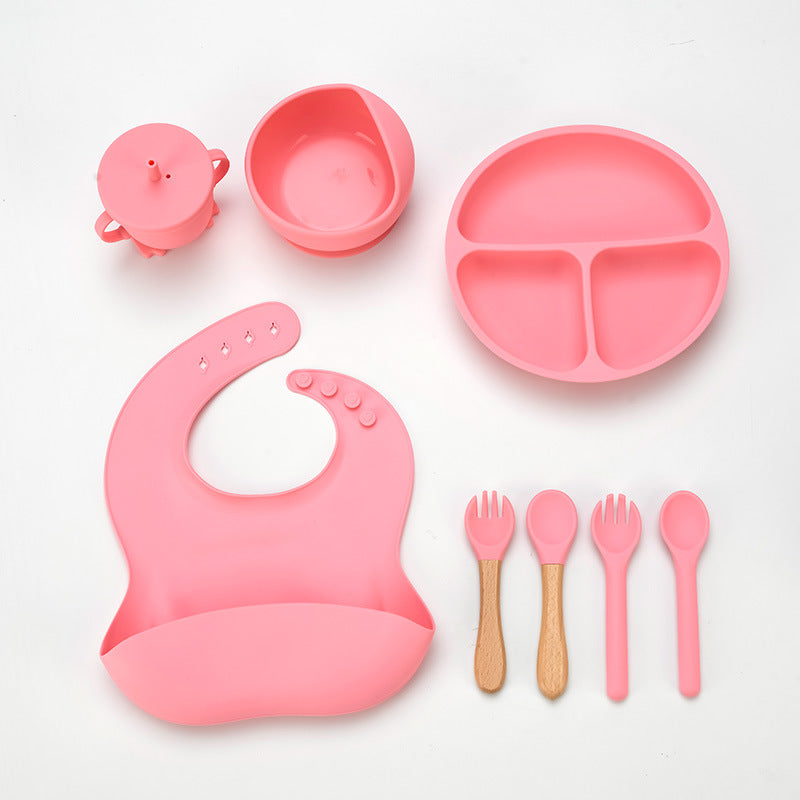 Cross-border new product baby silicone tableware set complementary food eight-piece set food grade infant complementary food silicone tableware