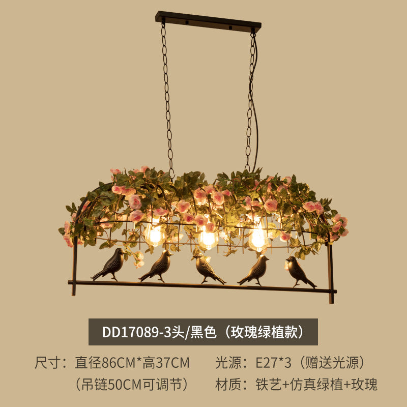 American industrial wind wrought iron bar counter plant bird cage chandelier creative personality art retro restaurant lamp green plant light