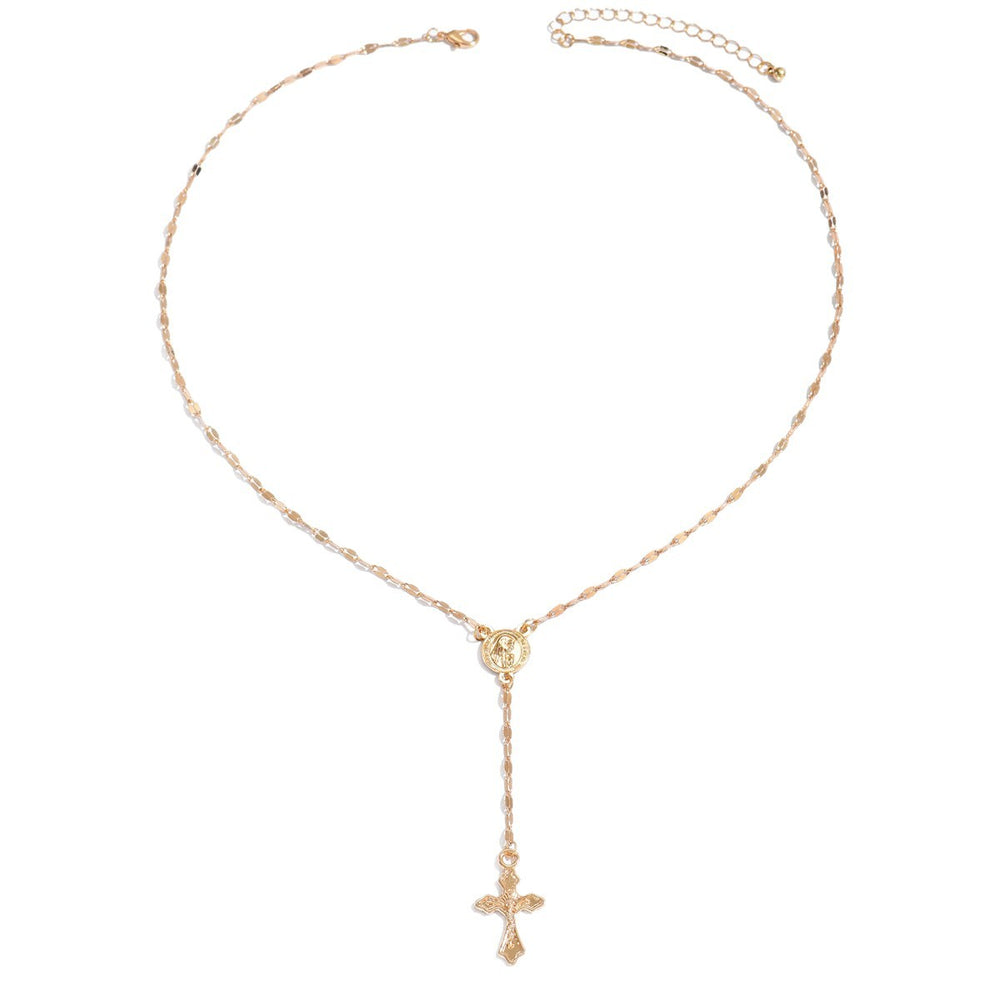 Long tassel cross necklace wholesale cross-border retro high-end jewelry women's white hair madonna portrait sweater chain