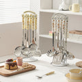 New cartoon toast rabbit kitchen utensil set - anti-scald ceramic handle cooking spatula, soup ladle, 7-piece set with storage rack