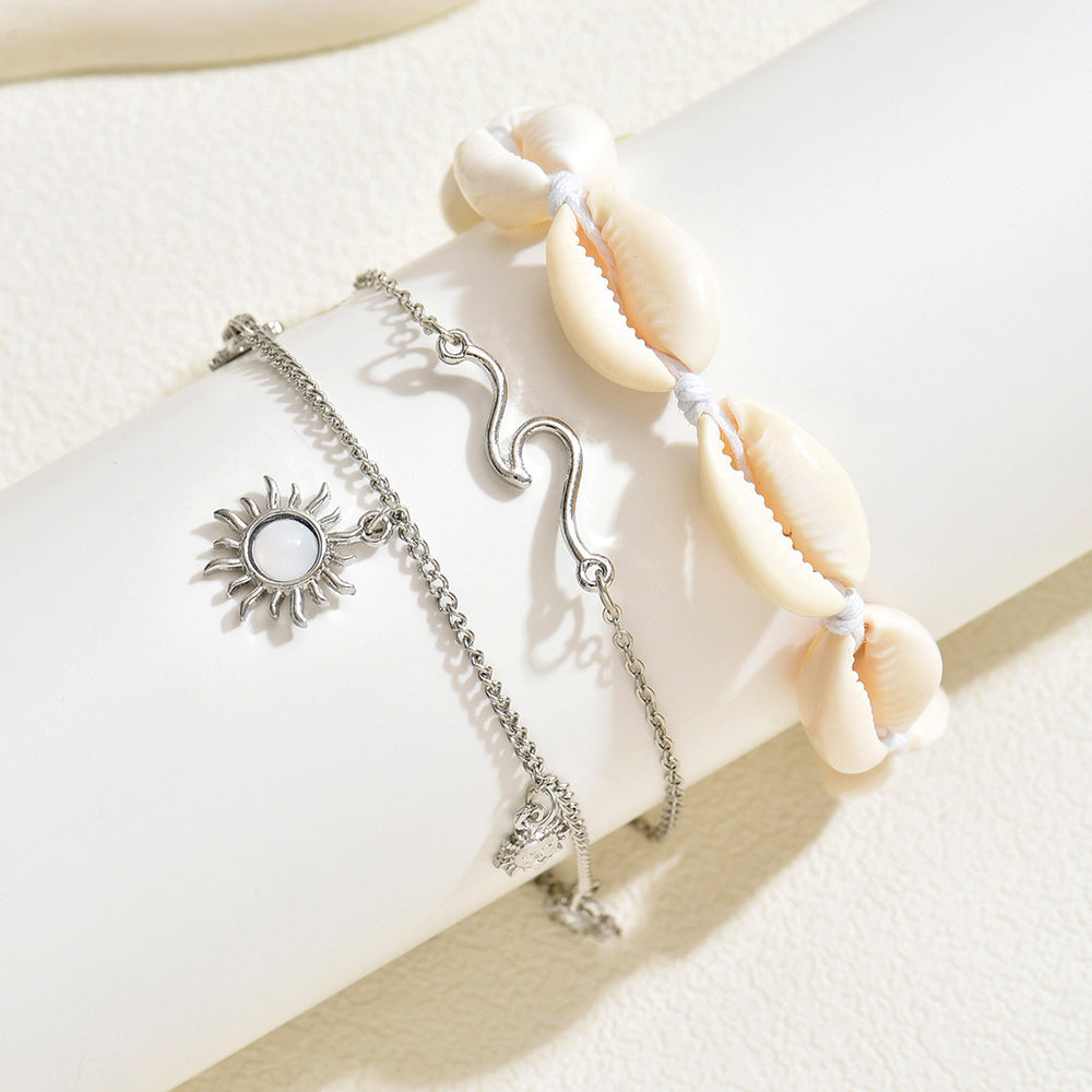 European and american new style minimalist natural shell summer anklet set - casual beach vacation style adjustable anklet jewelry