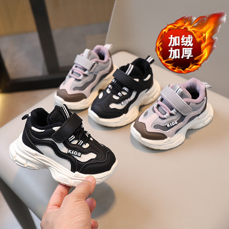 Winternew arrivalkids sneakers lightweight boys and girls dad shoes junior children's running shoes heattech thin velvet two cotton shoes