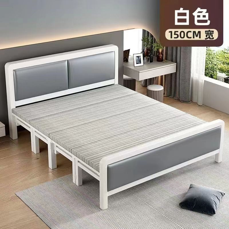 Four-fold foldable bed single bedfor homesimple office lunch break double rental house adult iron bed