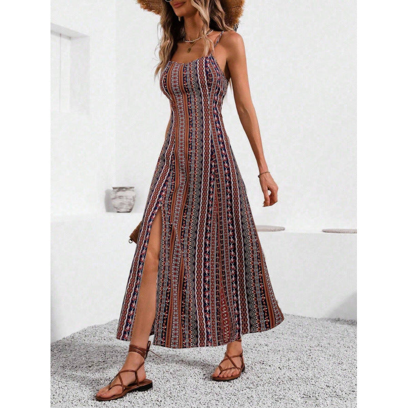 fashion bohemia style long suspender silmslimming look slit design dress for women