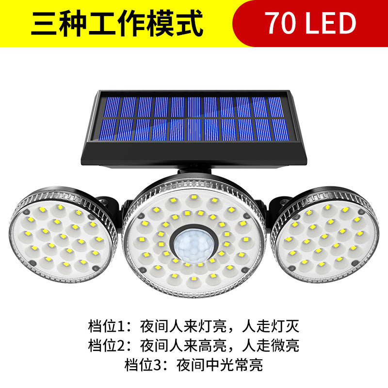 Cross-border new solar 70LED human body induction wall lamp, courtyard outdoor wall lamp, waterproof lighting street lamp